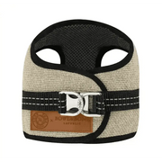 Beige and black Soho Poms x Bowl & Bone Republic Mayfair harness with mesh padding and bow logo