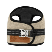Beige and black Soho Poms x Bowl & Bone Republic Mayfair harness with mesh padding and bow logo