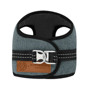 Gray and black Soho Poms x Bowl & Bone Republic Mayfair Harness with silver buckle