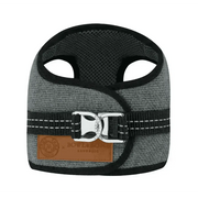 Gray and black Soho Poms x Bowl & Bone Republic Mayfair Harness with silver buckle