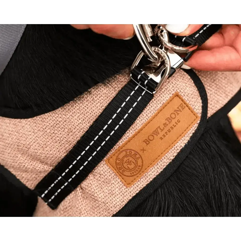 Beige canvas Soho Poms x Bowl Mayfair Harness with black trim and leather patch