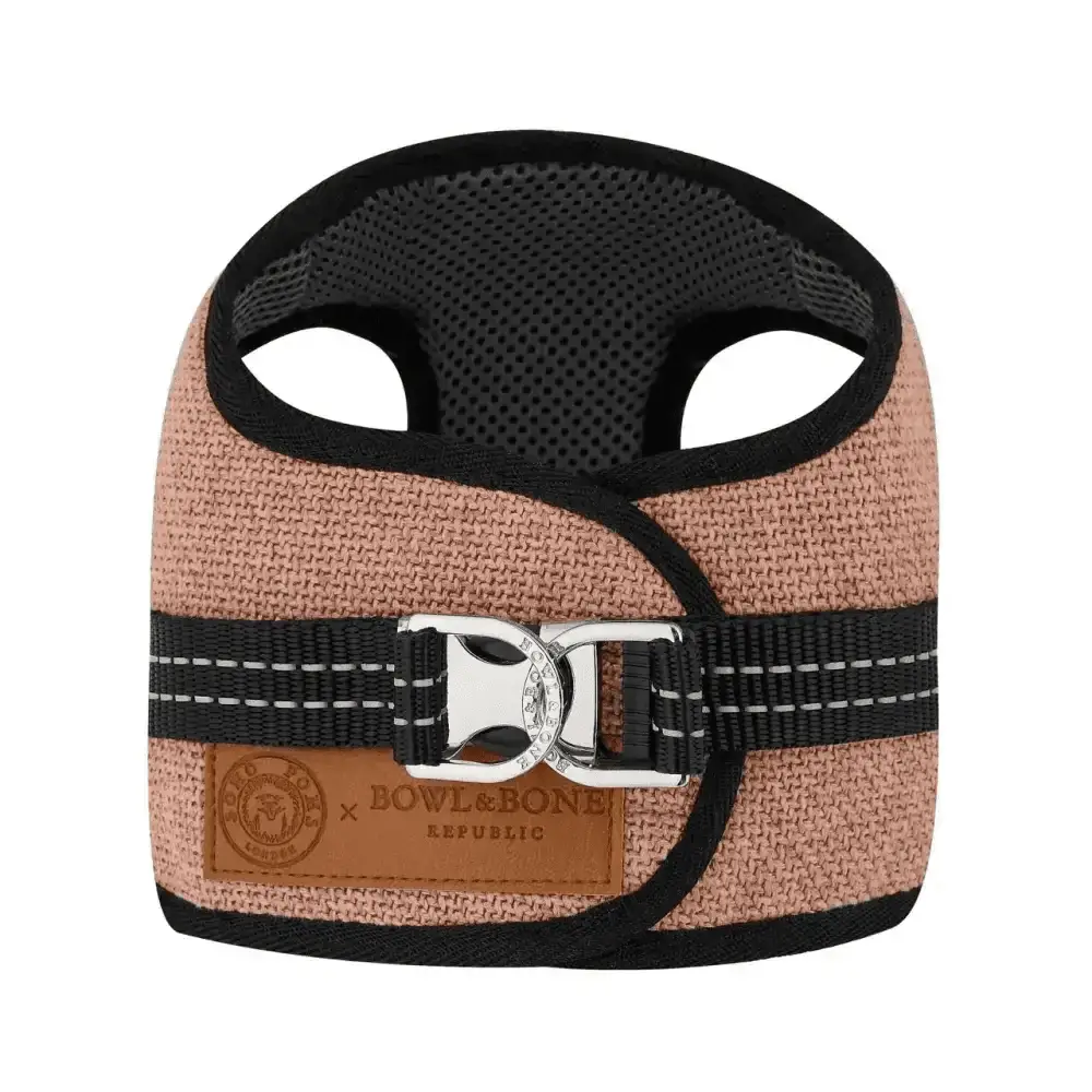 Beige and black Soho Poms x Bowl & Bone Republic Mayfair Harness with woven texture