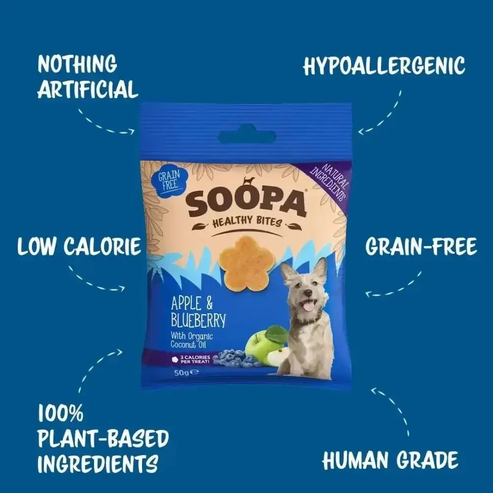 Soopa Apple & Blueberry Bites healthy dog treats with plant-based ingredients
