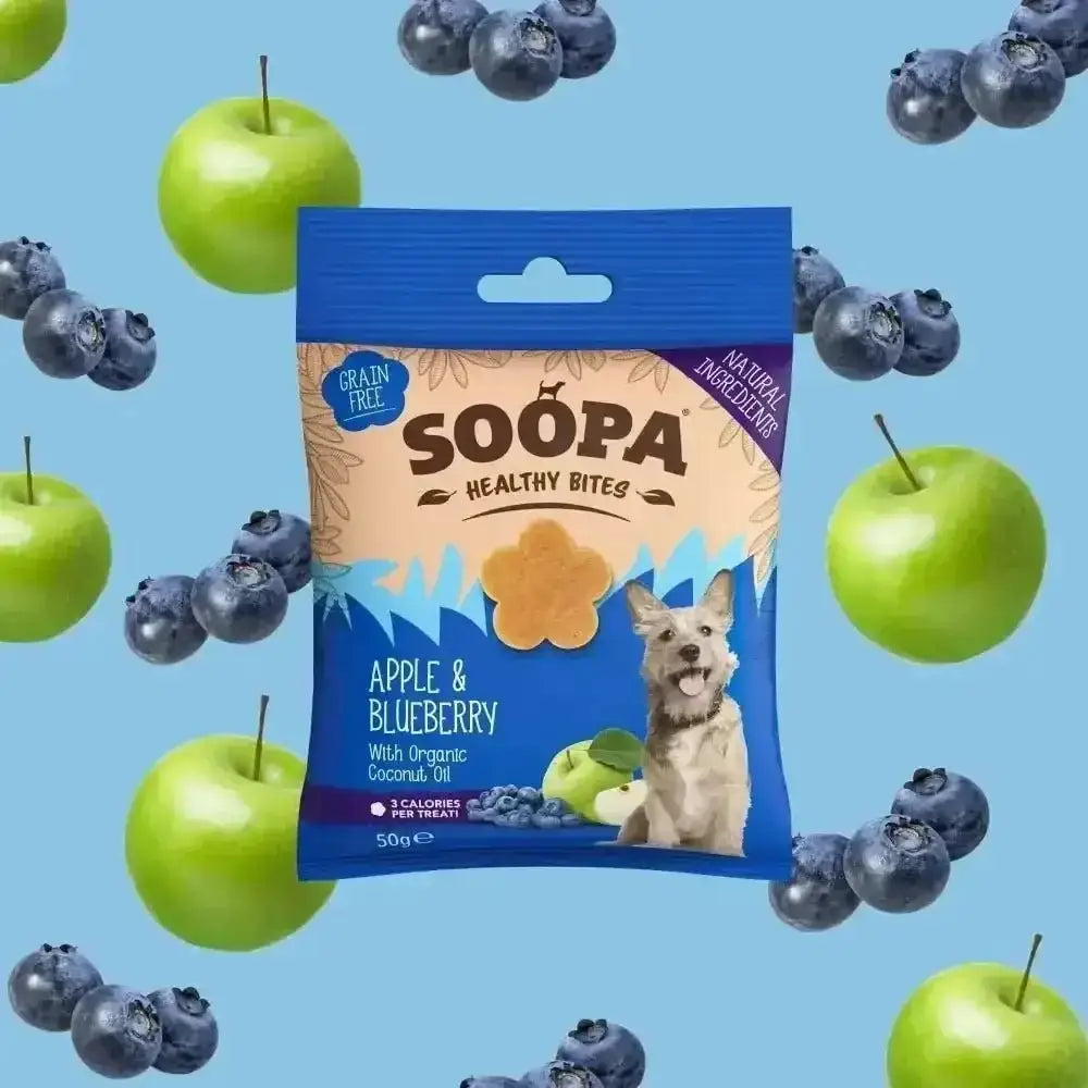 Soopa Apple & Blueberry Bites healthy dog treats with organic coconut oil