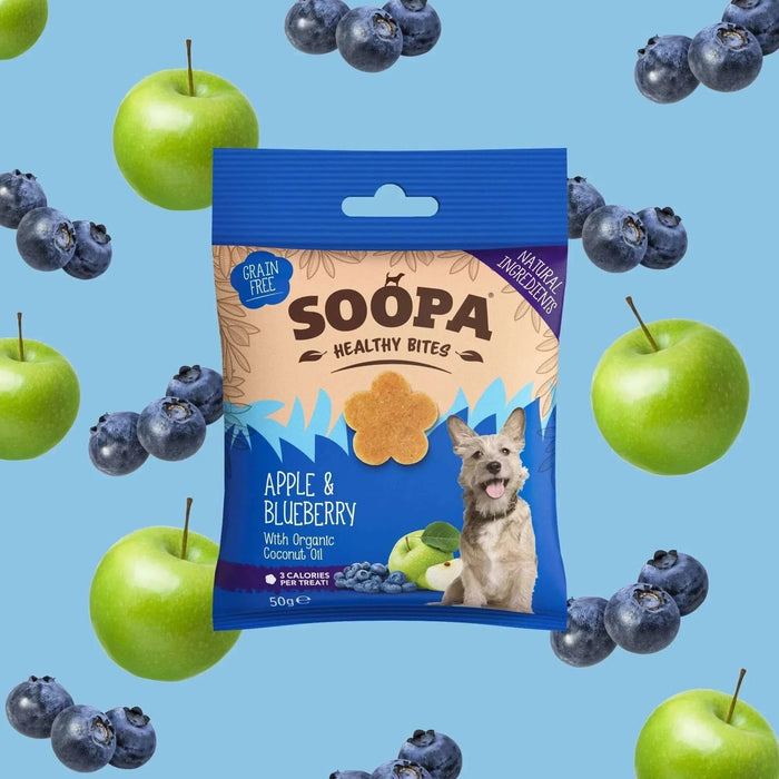 Soopa Apple & Blueberry Bites Natural Low Fat Dog Chews Made From Fruit And Vegetables.