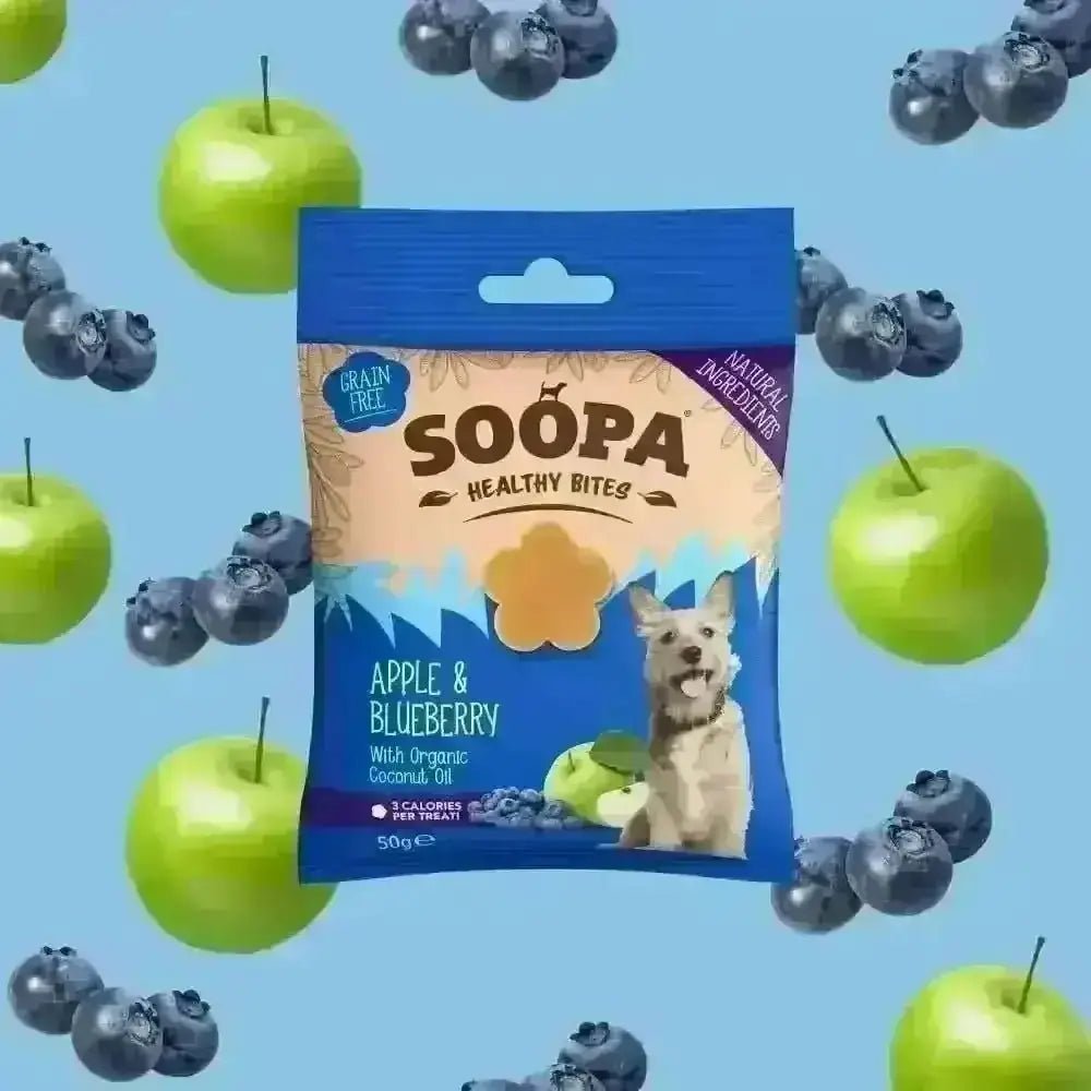 Soopa Apple & Blueberry Bites healthy dog treats with organic coconut oil