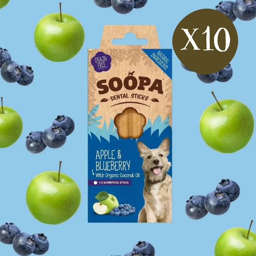Soopa Apple & Blueberry Dental Sticks - Box of 10 - Natural Dog Chew