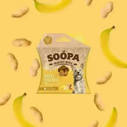 Soopa Banana and Peanut Butter Bites dog treat bag with human grade peanut butter branding