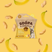 Soopa Banana and Peanut Butter Bites dog treat bag with human grade peanut butter branding