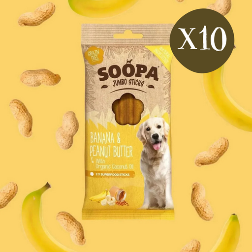 Soopa Banana & Peanut Butter Jumbo Dental Sticks - Box of 10 - Natural Dog Chew