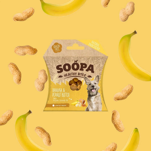 Soopa Banana & Peanut Butter Bites Natural Low Fat Dog Chews Made From Fruit And Vegetables.