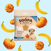 Banana and pumpkin puppy treats with organic coconut oil from Soopa, ideal for pumpkin puppy bites