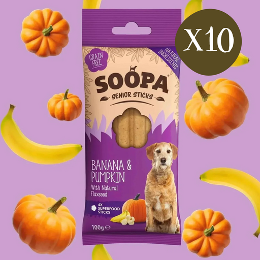 Soopa Banana & Pumpkin Senior Dental Sticks - Box of 10 - Natural Dog Chew