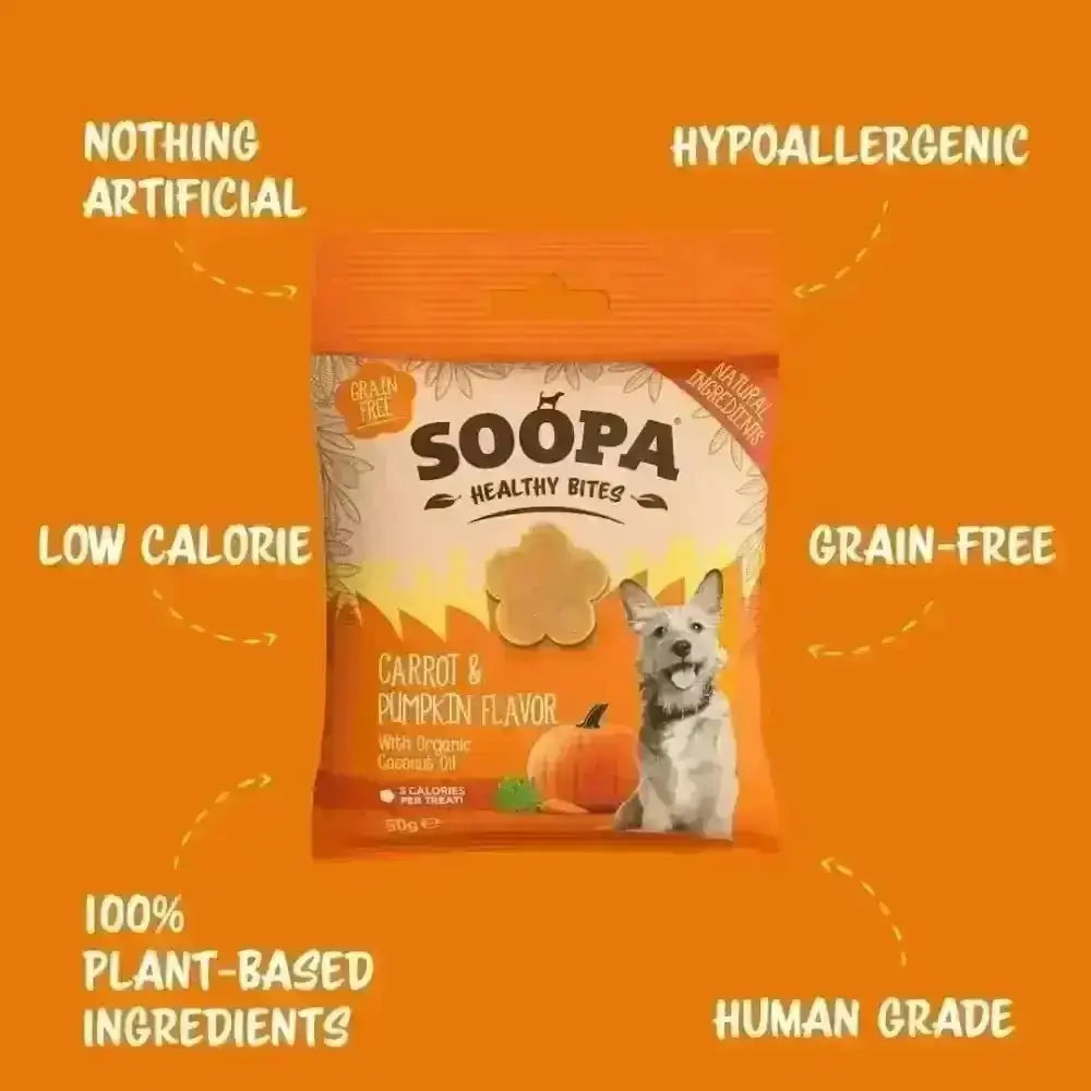 Soopa Carrot and Pumpkin Bites healthy dog treats, grain-free, with soopa carrot flavor