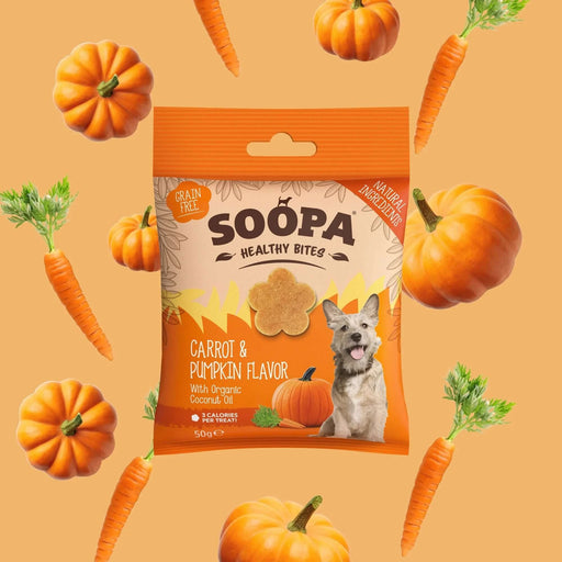 Soopa Carrot & Pumpkin Bites Natural Low Fat Dog Chews Made From Fruit And Vegetables.