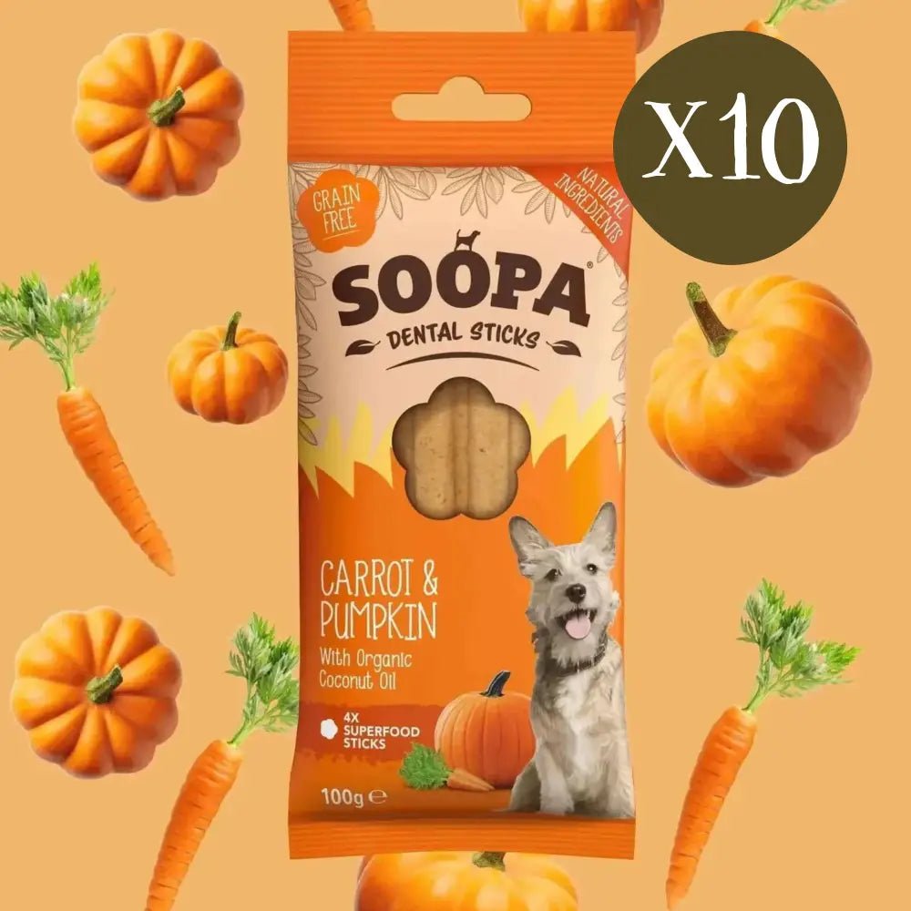 Soopa Carrot and Pumpkin Dental Sticks for Dogs, 10-pack, human grade pumpkin dental treats