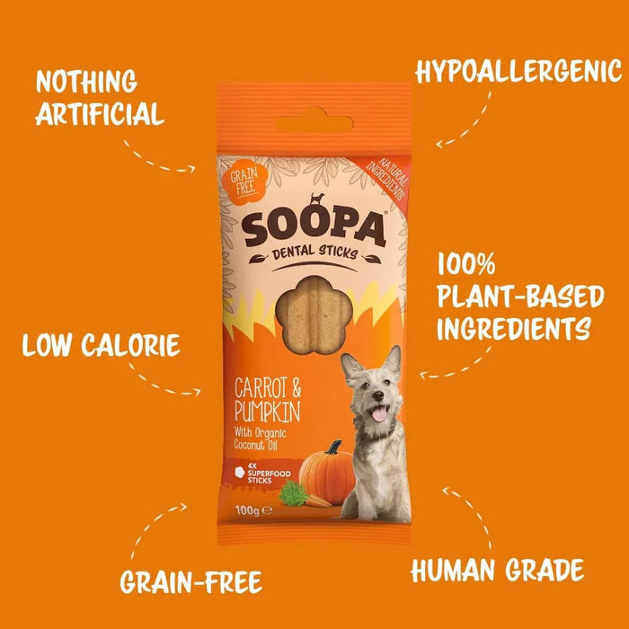 Soopa Cranberry & Sweet Potato Dental Stick Natural Low Fat Dog Chews Made From Fruit And Vegetables.