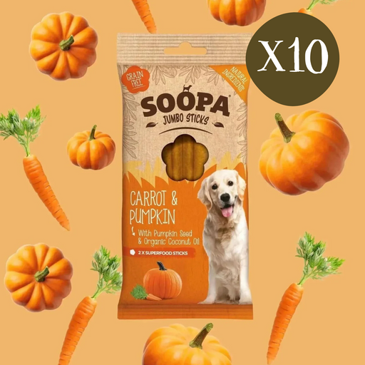 Soopa Carrot & Pumpkin Jumbo Dental Sticks - Box of 10 - Natural Dog Chew