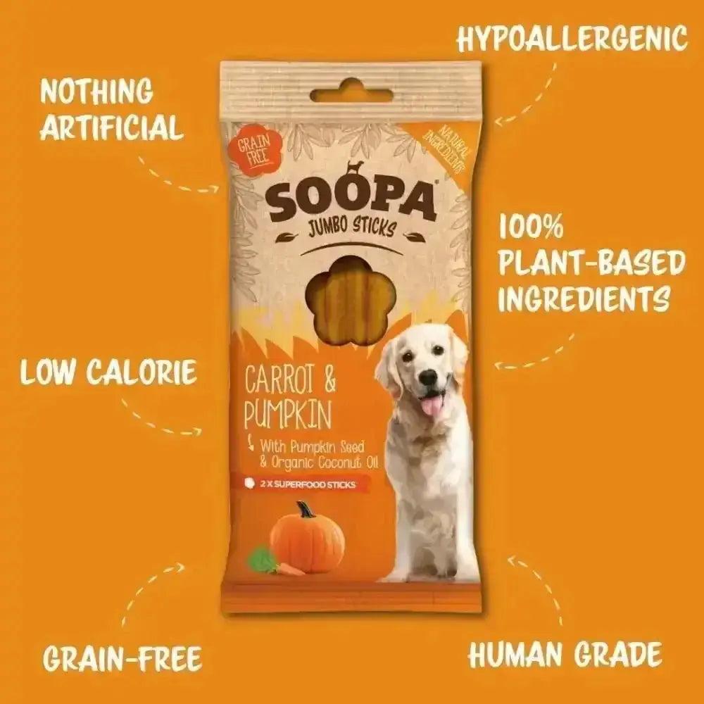 Soopa Carrot and Pumpkin Jumbo Dental Sticks with organic coconut oil
