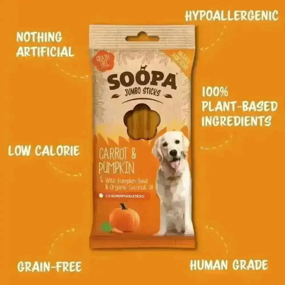 Soopa Carrot and Pumpkin Jumbo Dental Sticks with organic coconut oil