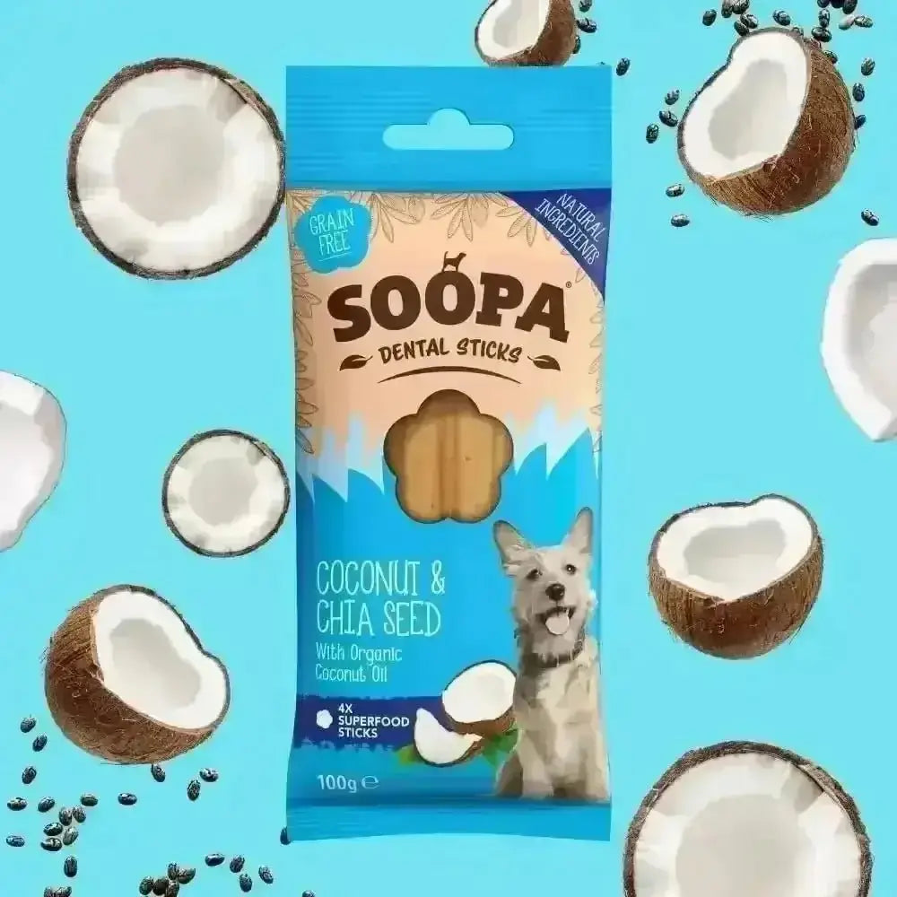 Soopa Coconut and Chia Seed Dental Sticks for Dogs, 100g Bag