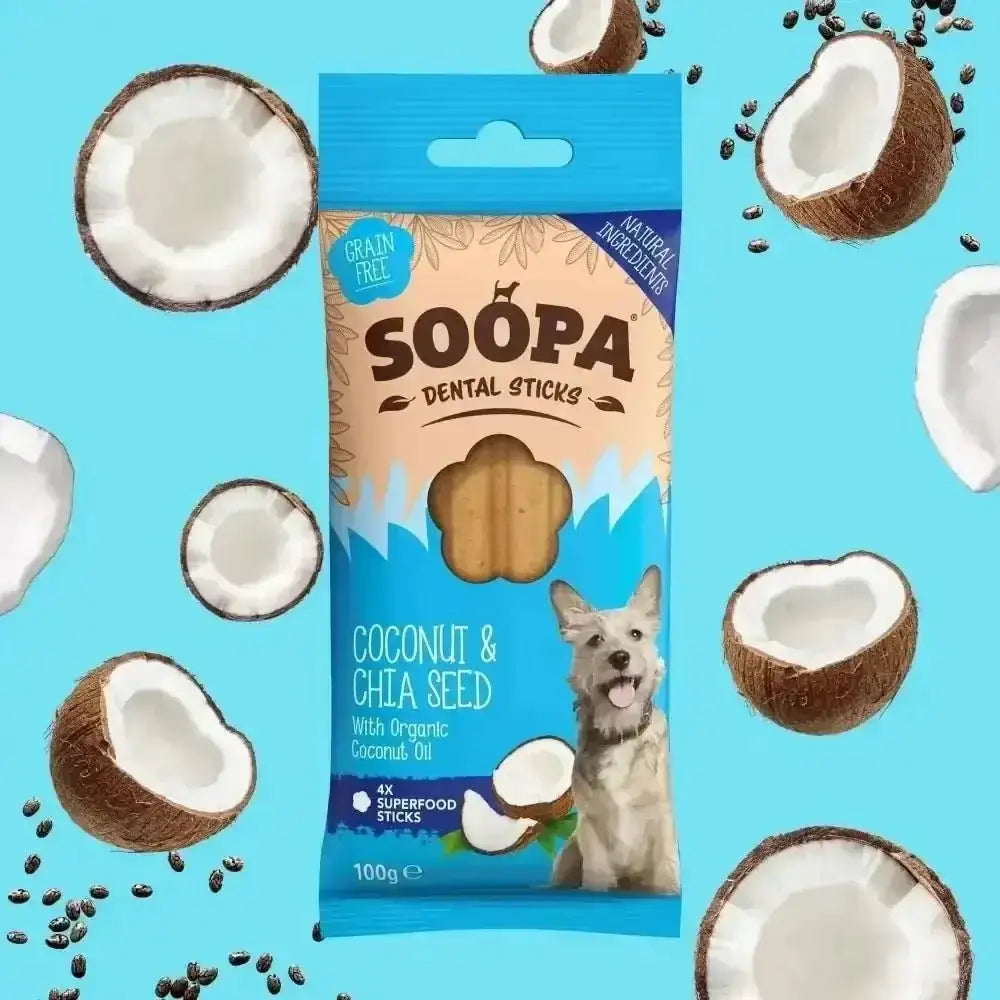 Soopa Coconut and Chia Seed Dental Sticks for Dogs, 100g Bag