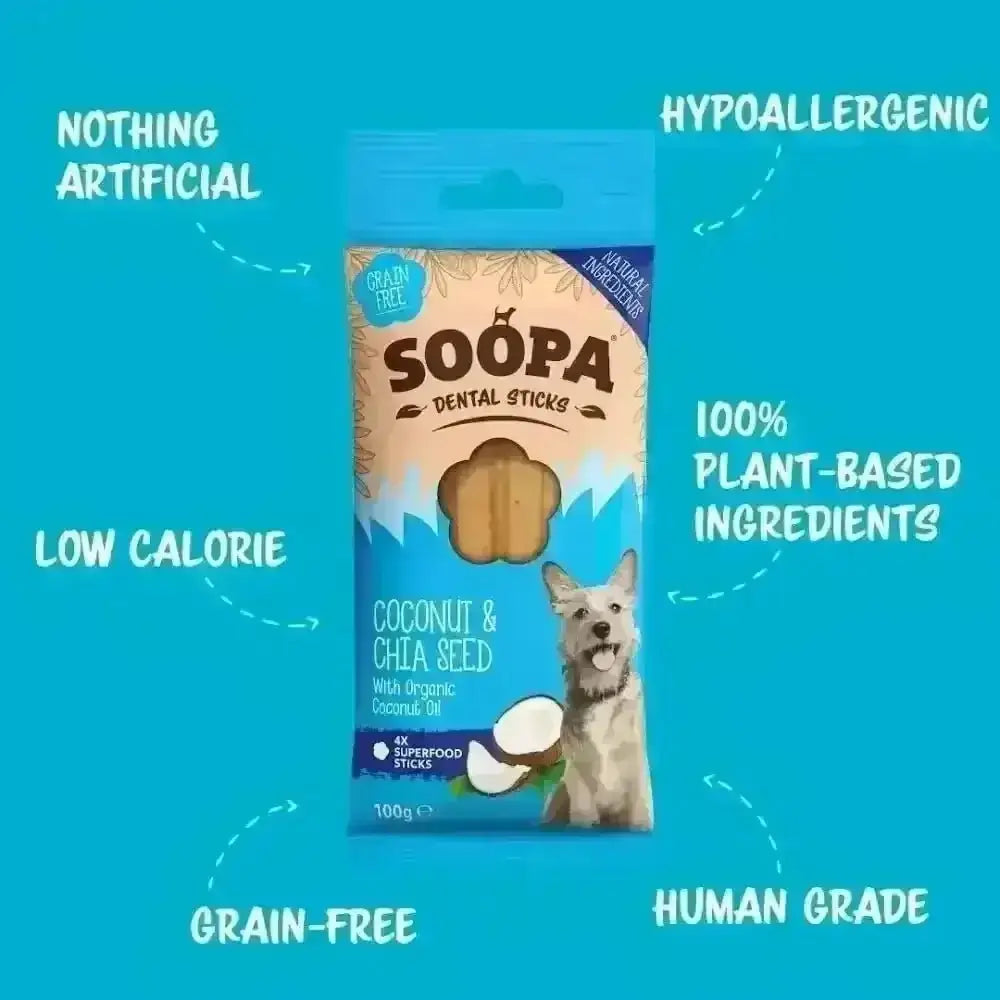 Soopa Coconut and Chia Seed Dental Sticks 100g Bag