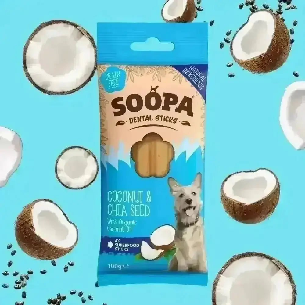 Soopa Coconut and Chia Seed Dental Sticks for Dogs, 100g Bag
