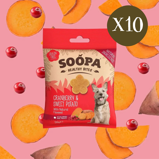 Soopa Cranberry & Sweet Potato Bites - Box of 10 - Natural Treats For Dogs