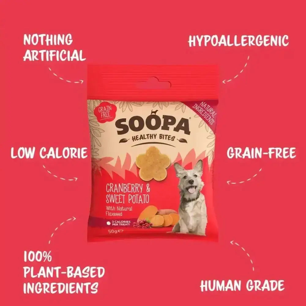 Soopa Cranberry and Sweet Potato Bites in red packaging