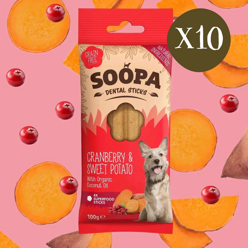 Soopa Cranberry & Sweet Potato Dental Sticks - Box of 10 - Natural Dog Chew