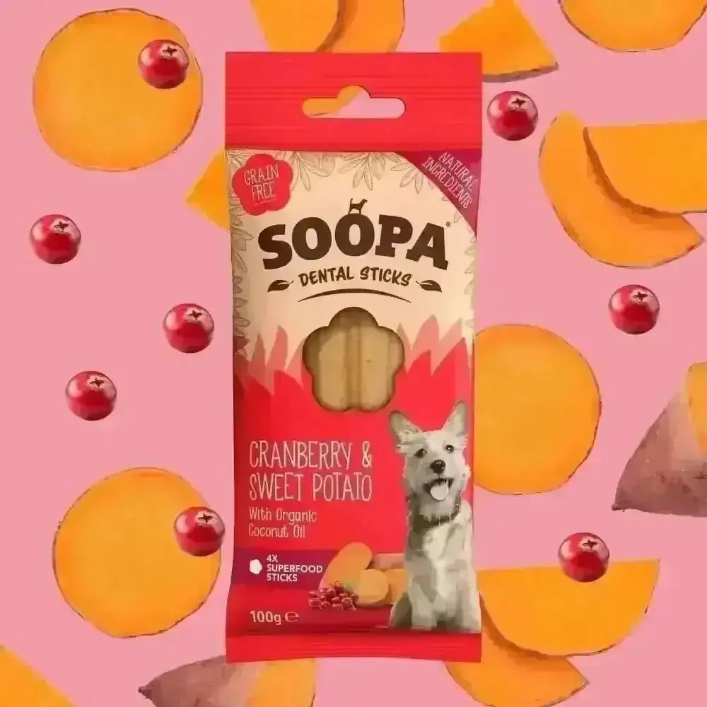 Soopa Cranberry and Sweet Potato Dental Sticks for Dogs with sweet potato dental benefits