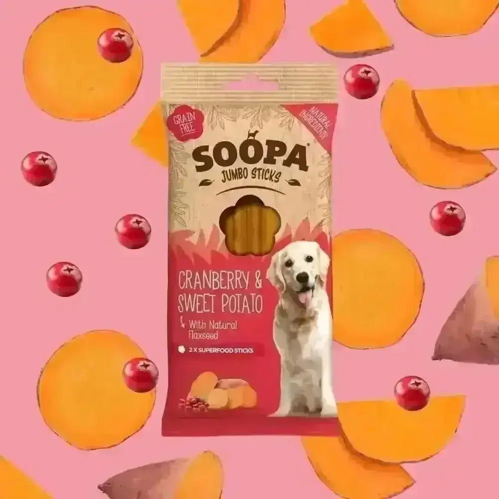 Soopa Cranberry & Sweet Potato Jumbo Dental Sticks - Box of 10 - Natural Dog Chew | Pet Shop