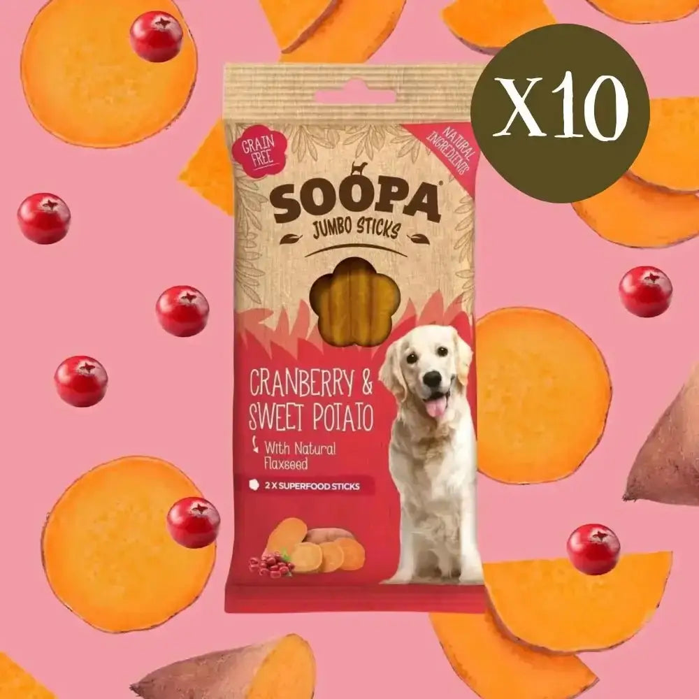 Soopa Cranberry & Sweet Potato Jumbo Dental Sticks - Box of 10 - Natural Dog Chew | Pet Shop