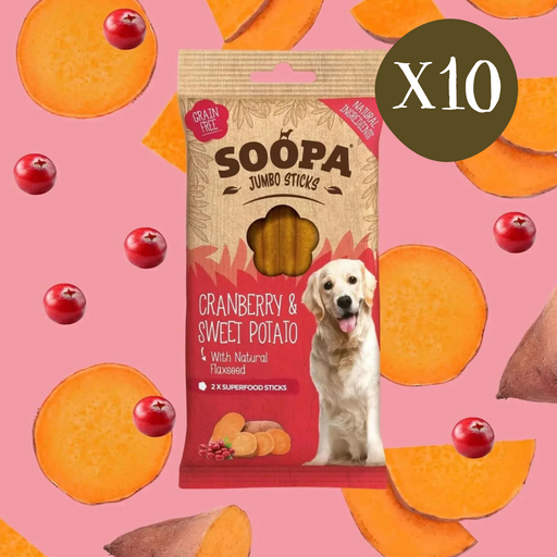 Soopa Cranberry & Sweet Potato Jumbo Dental Sticks - Box of 10 - Natural Dog Chew