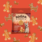 Soopa Gingerbread Biscuit Healthy Bites dog treat bag with festive design, delicious and healthy