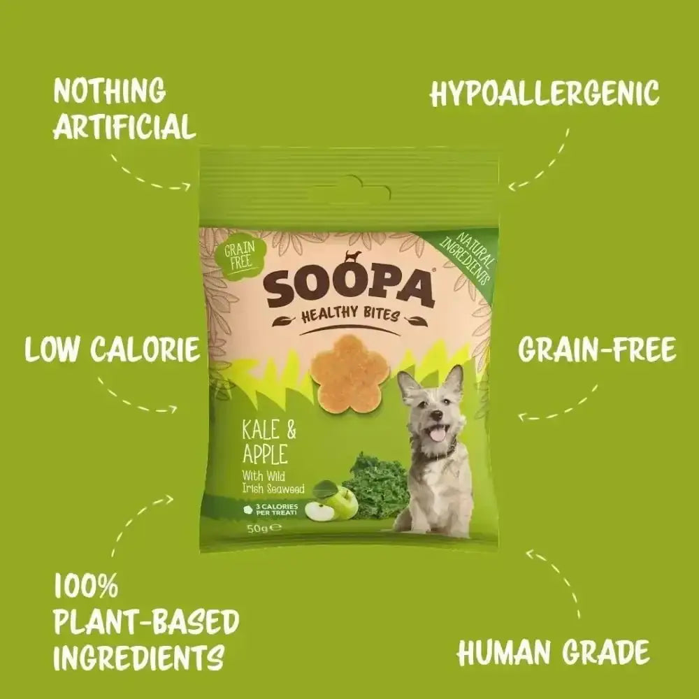 Soopa Kale healthy bites dog treats in green packaging
