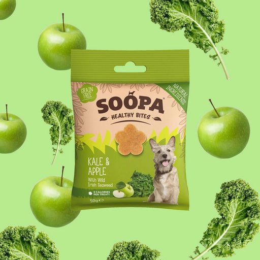 Soopa Kale & Apple Bites Natural Low Fat Dog Chews Made From Fruit And Vegetables.