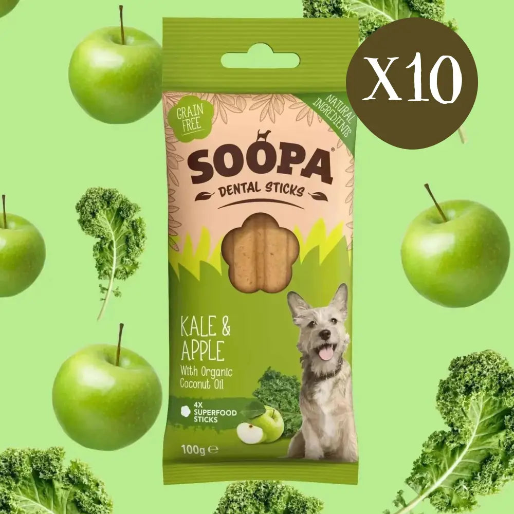 Soopa Kale & Apple Dental Sticks - Box of 10 - Natural Dog Chew