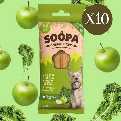 Soopa Kale & Apple Dental Sticks - Box of 10 - Natural Dog Chew