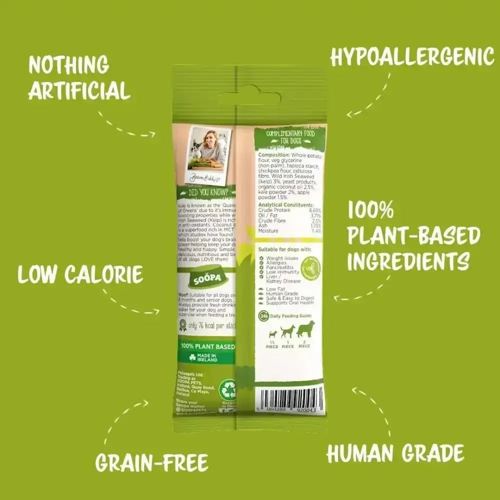 Soopa Kale & Apple dental sticks: green plant-based, hypoallergenic, human grade