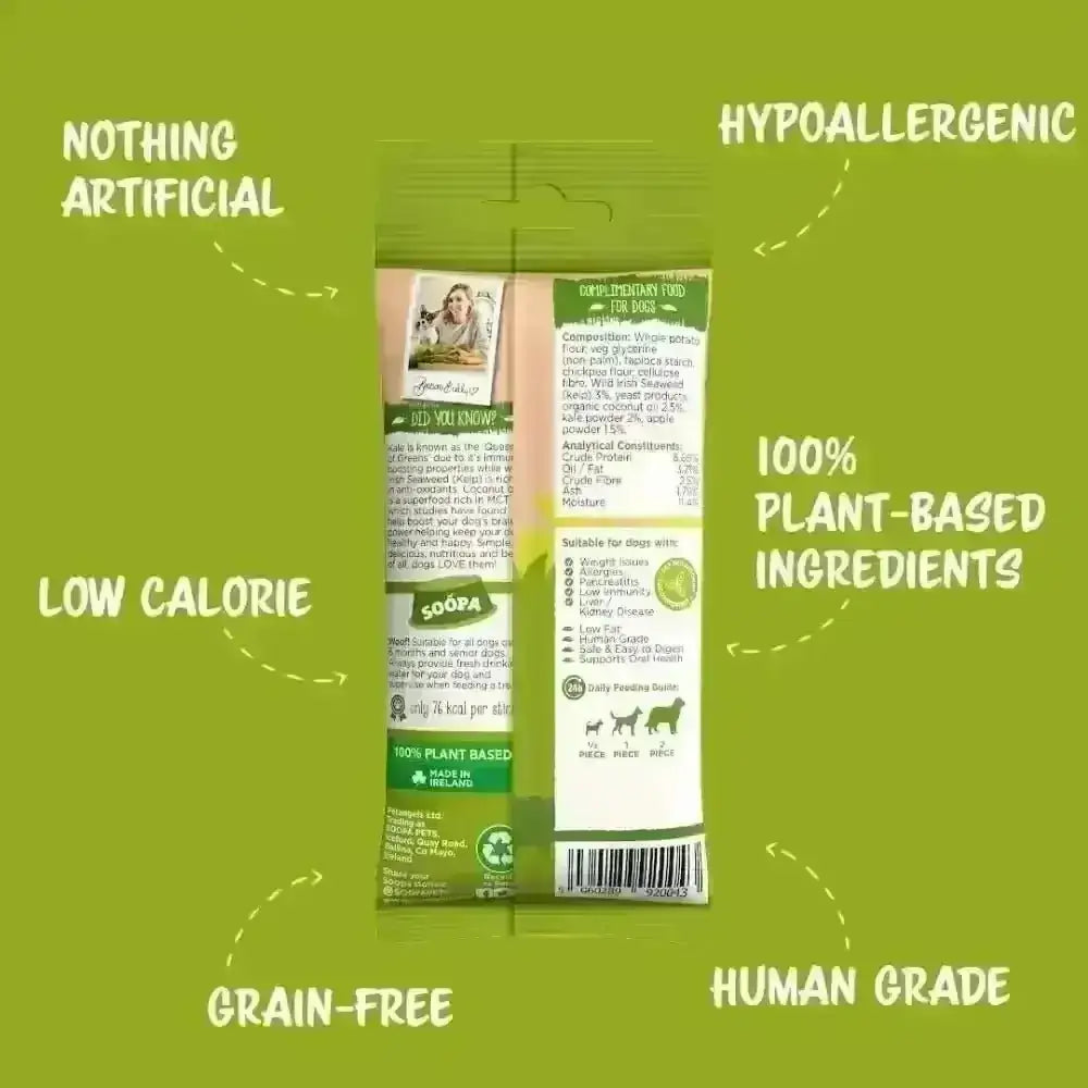 Soopa Kale & Apple dental sticks: green plant-based, hypoallergenic, human grade