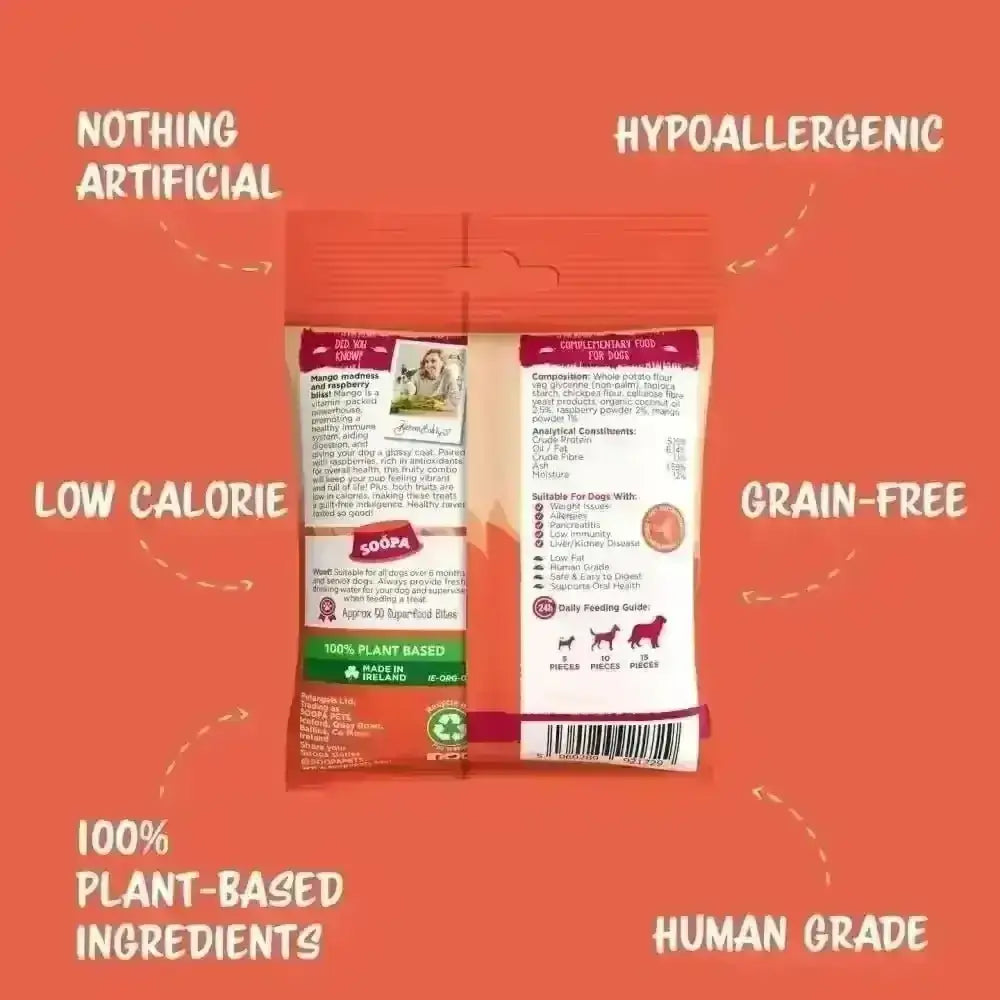 Soopa Mango & Raspberry Healthy Bites Dog Treats 50g - Natural for Dogs | Pet Shop