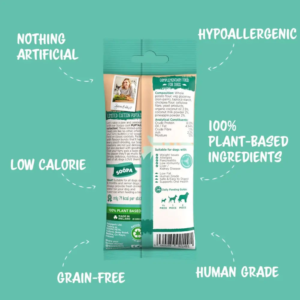 Soopa Paw-Na Colada dental sticks in Cool Puptails collection, green white packaging