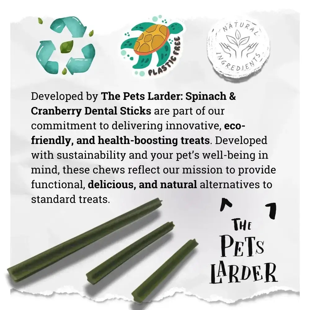 Spinach and cranberry dental chew sticks for dogs, a healthy cranberry chew stick option