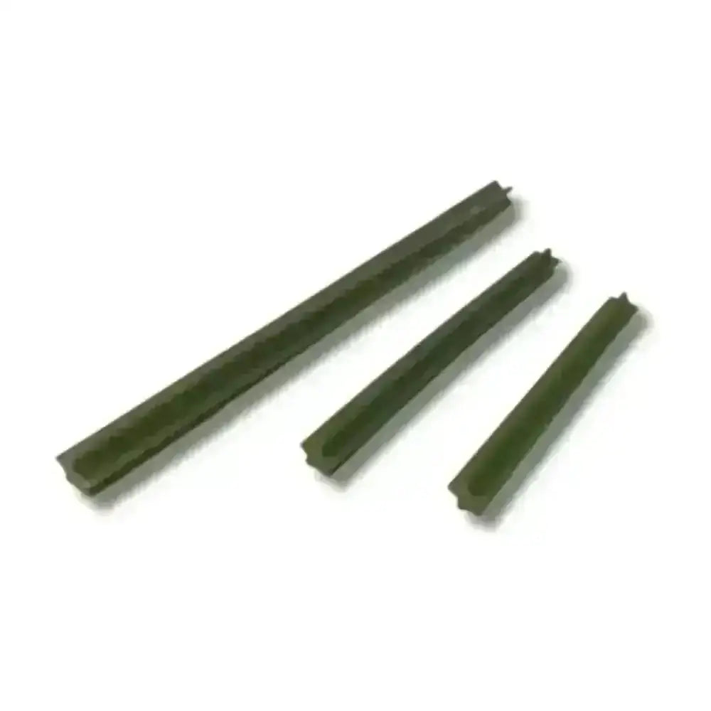 Olive green textured dog chew stick with ridged surface and pointed ends for Cranberry Chew