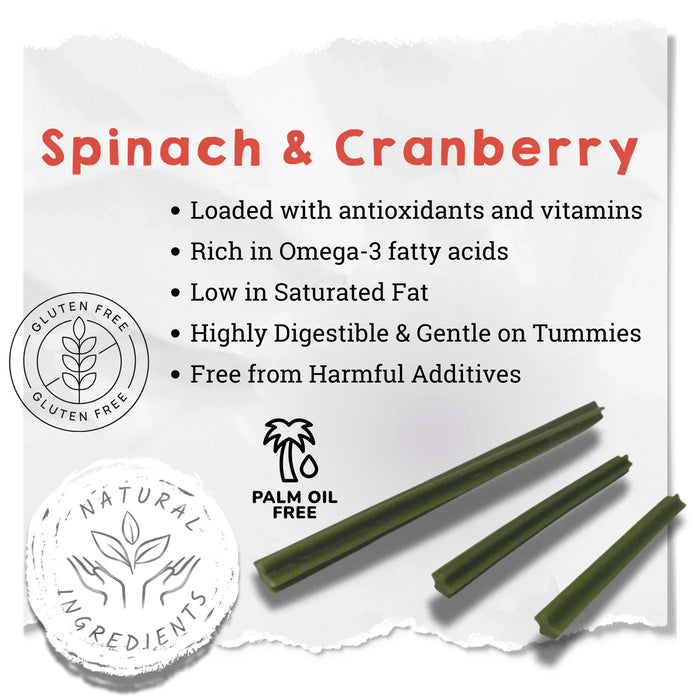 Spinach & Cranberry Chew Stick Vegetable Chew For Dogs - 2kg Bag - Natural Dog Chew