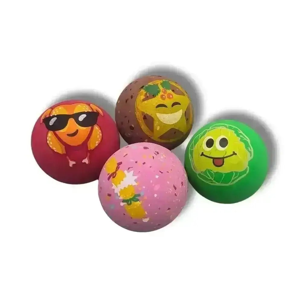 Sportspet Christmas Dinner Tough Bounce Balls: 4-pack colorful fruit stress balls