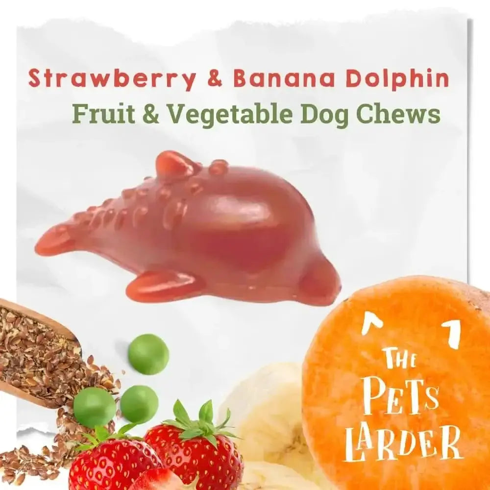 Strawberry banana dolphin vegetable chew toy for dogs supports cardiovascular health
