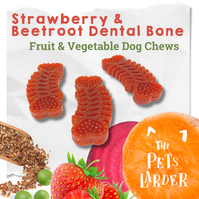 Strawberry & Beetroot Dental Bone Chew For Dogs - Natural Dog Chew